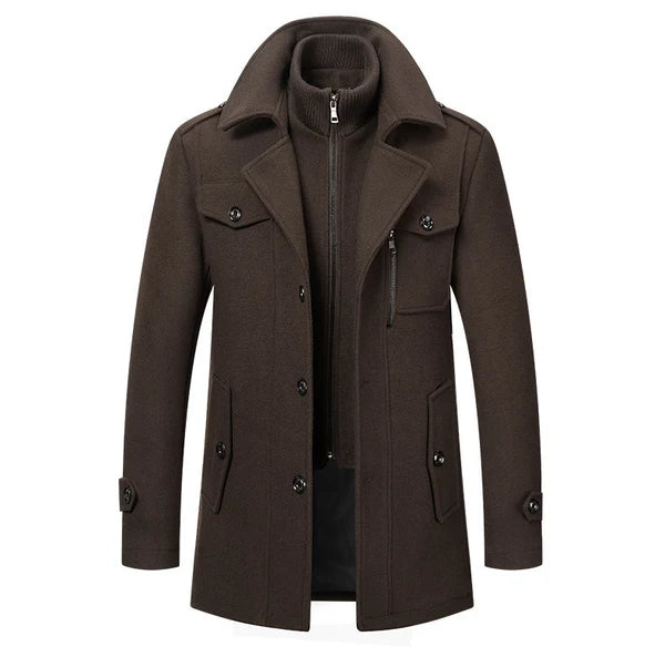 Men's Solid Color Button Front 2-IN-1 Lapel Overcoat