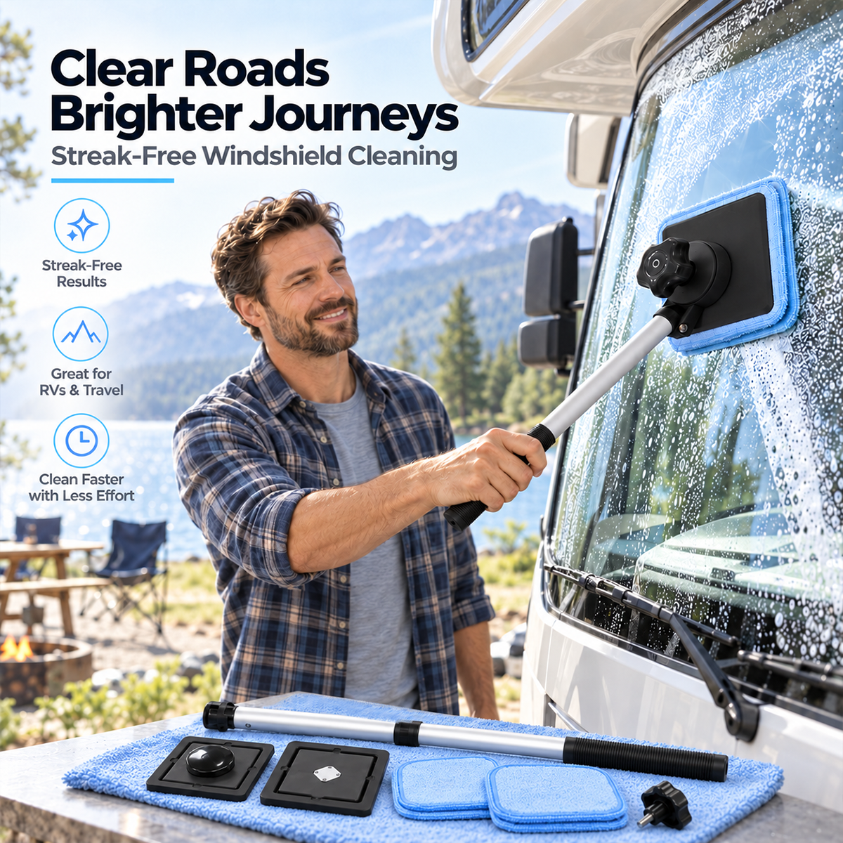 Magnetic glass cleaner with extension handle