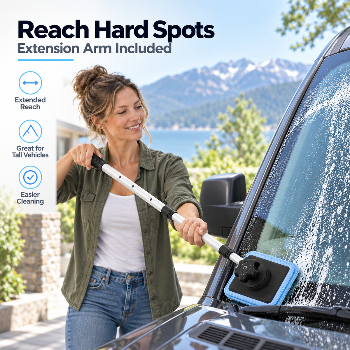 Extension handle for windshield corners