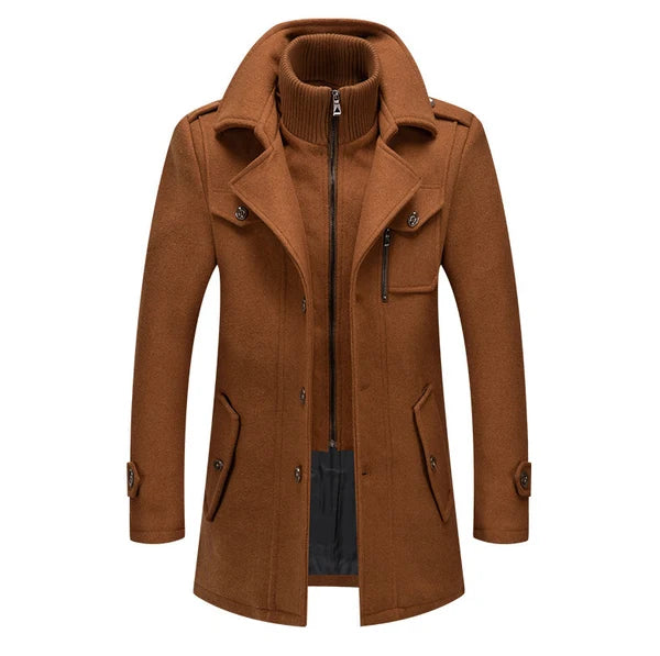 Men's Solid Color Button Front 2-IN-1 Lapel Overcoat