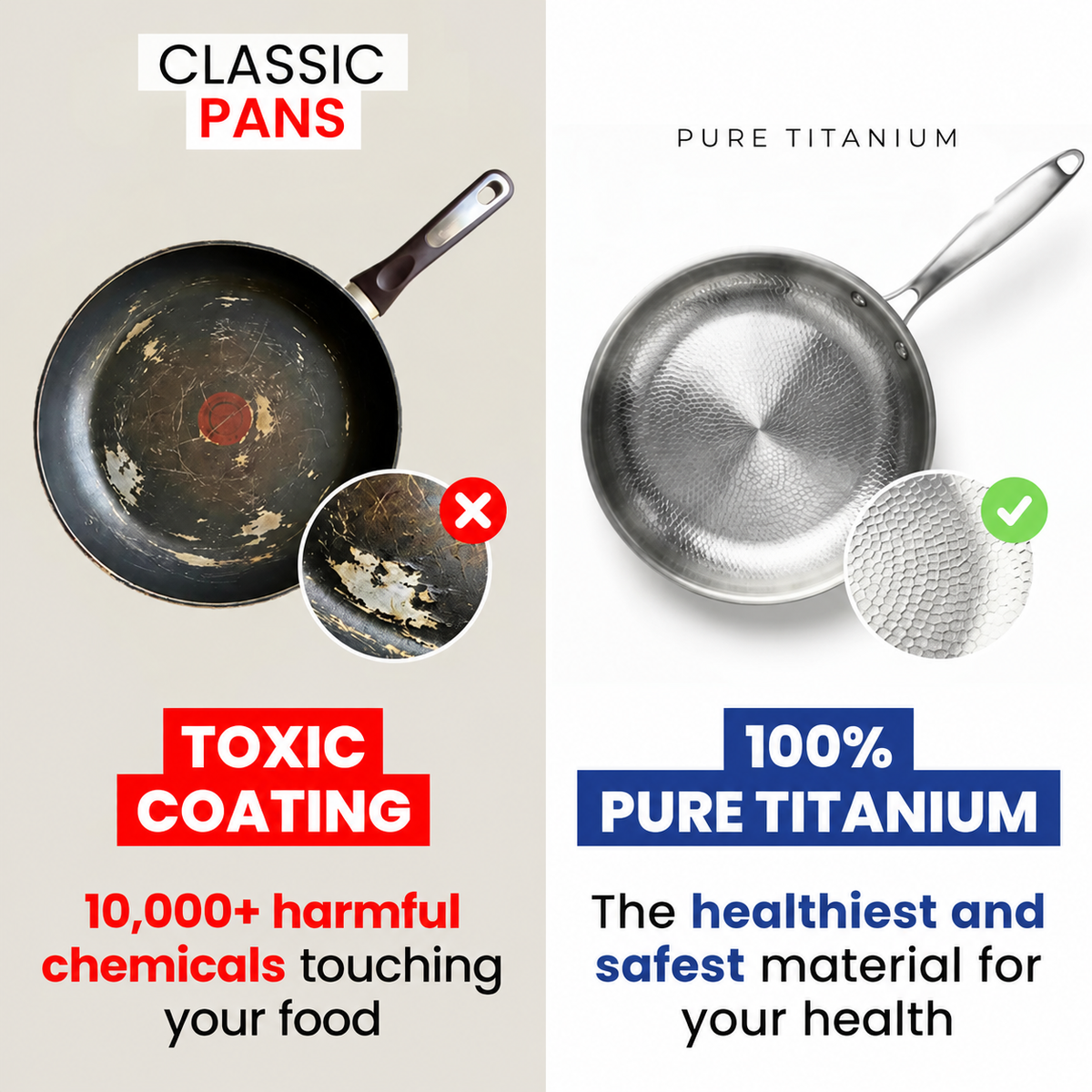 100% Pure Titanium Pan For AToxin-Free Kitchen