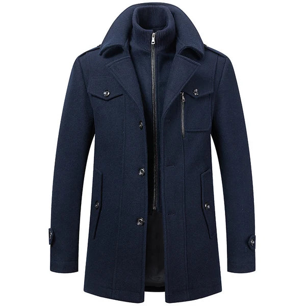Men's Solid Color Button Front 2-IN-1 Lapel Overcoat