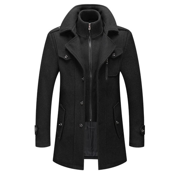 Men's Solid Color Button Front 2-IN-1 Lapel Overcoat