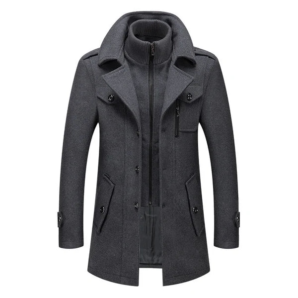 Men's Solid Color Button Front 2-IN-1 Lapel Overcoat