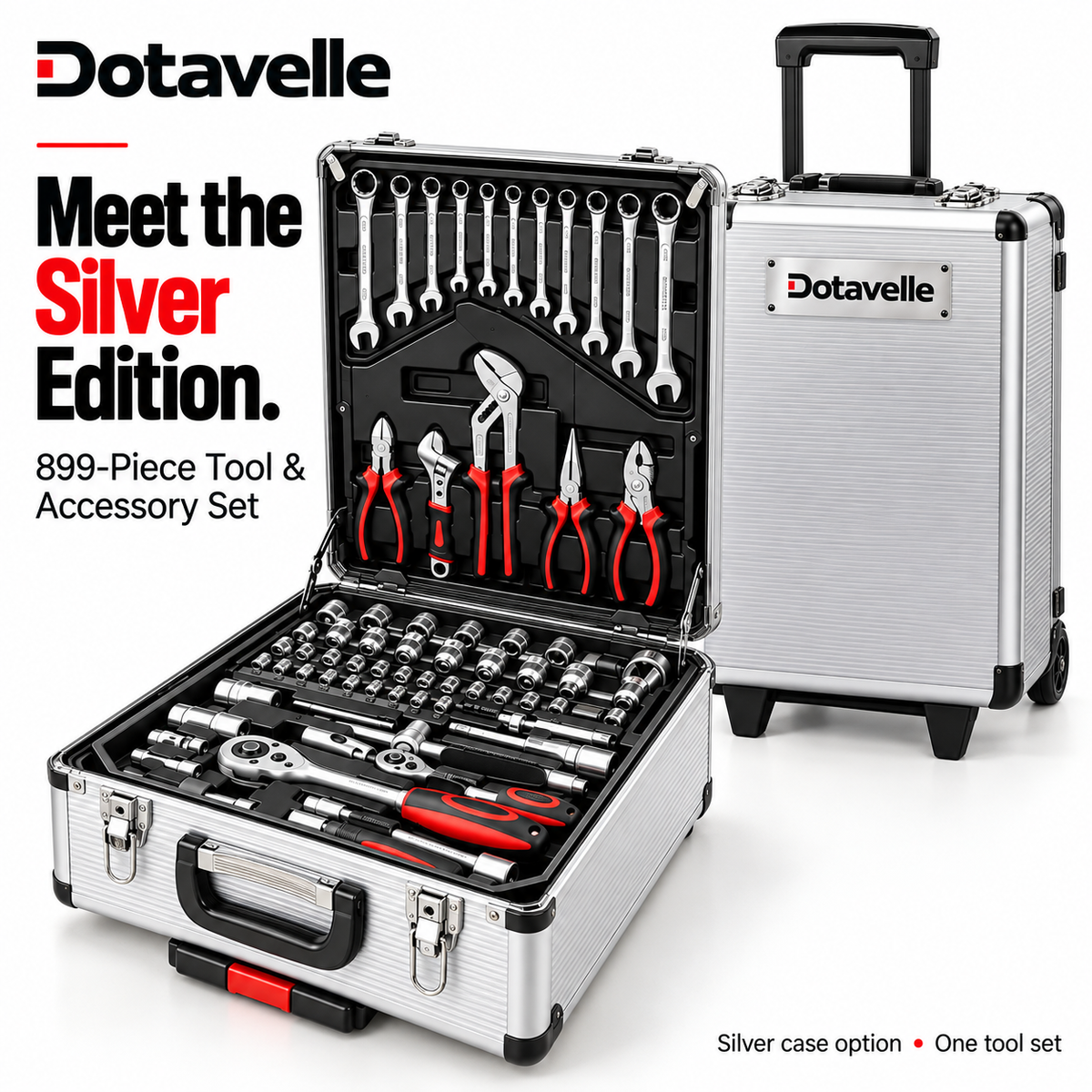 Silver 899-piece complete tool set with rolling storage case