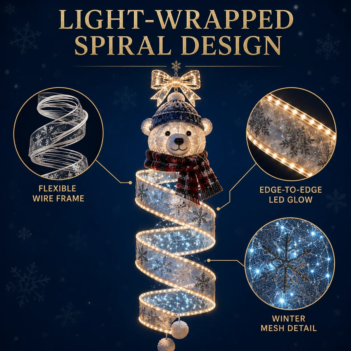 Polar Bear Spiral Light LED and snowflake details