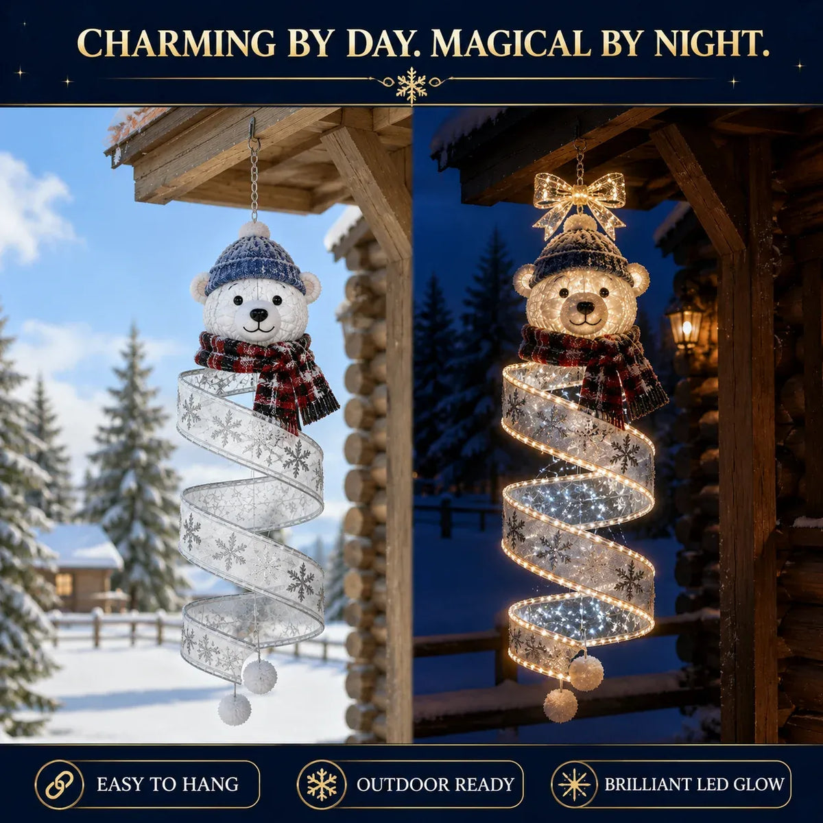 Polar Bear Spiral Light shown by day and night