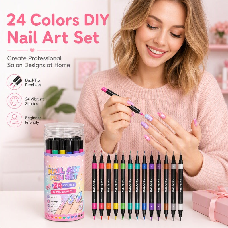 24-color dual-ended nail art pen set